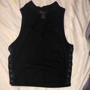 Topshop crop top with mesh V neck